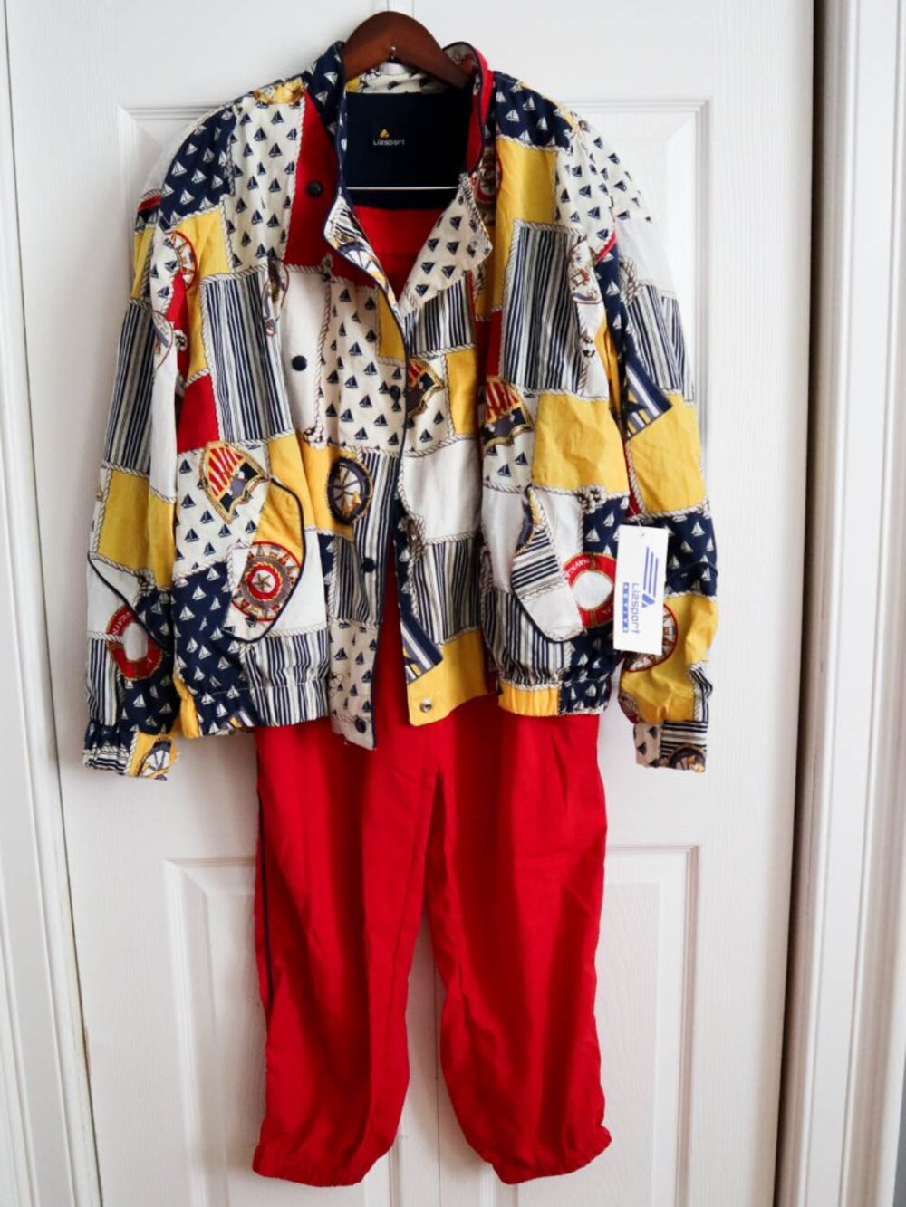 Vtg 90s LizSport Tracksuit Running Pants & Windbreaker Jacket Set Sz XL Nautical